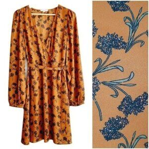 GILLI / Flowy Lightweight Surplice Floral Dress w/ Tie Belt Tan Brown Sz M